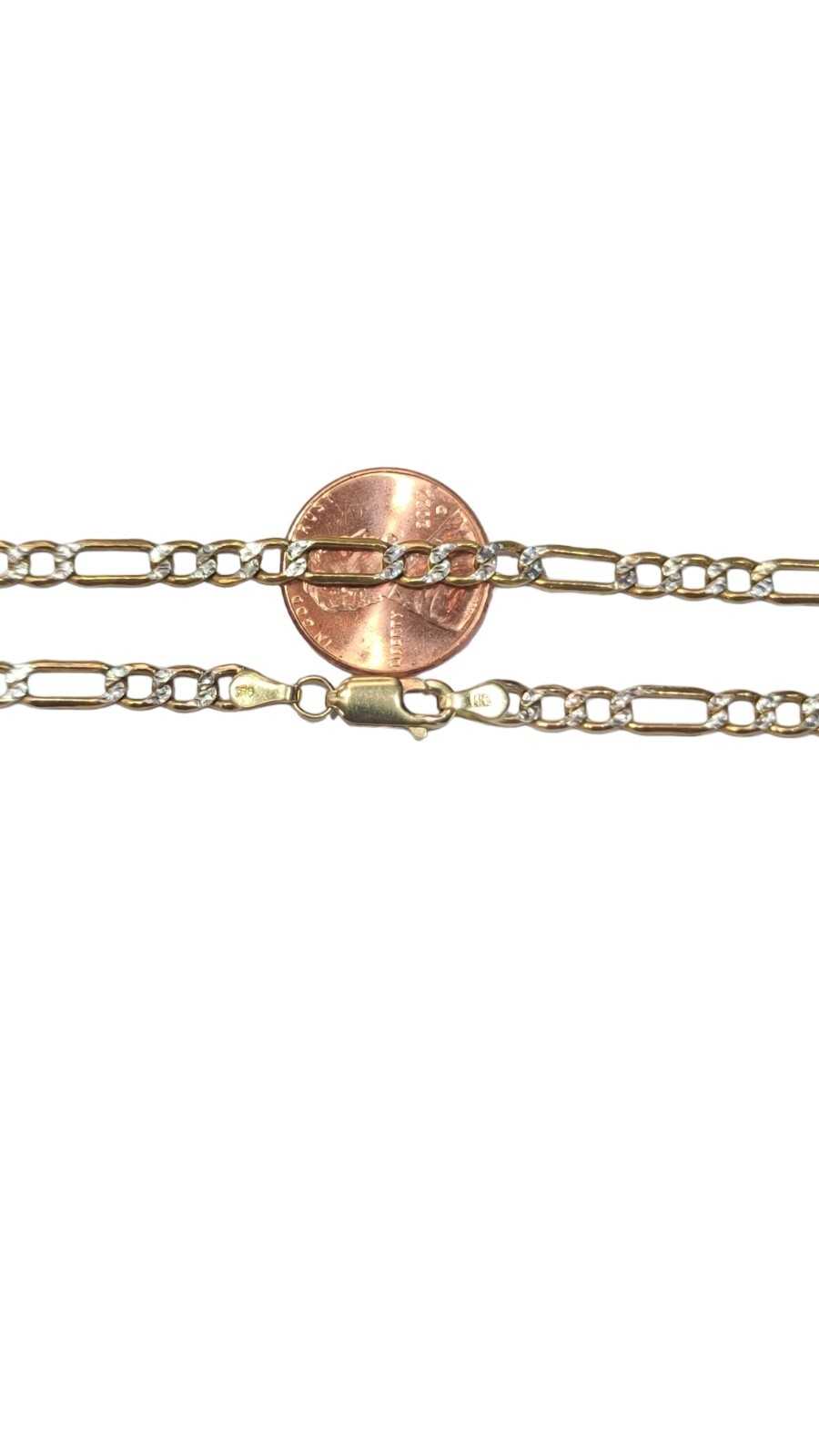 New 4.2 mm Figaro White Pave Link Chain Necklace Real 14k Gold 16 to 28 Inches image 5