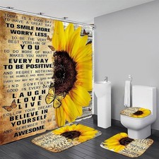 Sunflower Shower Curtain Set with Rugs - 4 Piece Bathroom Decor Accessories