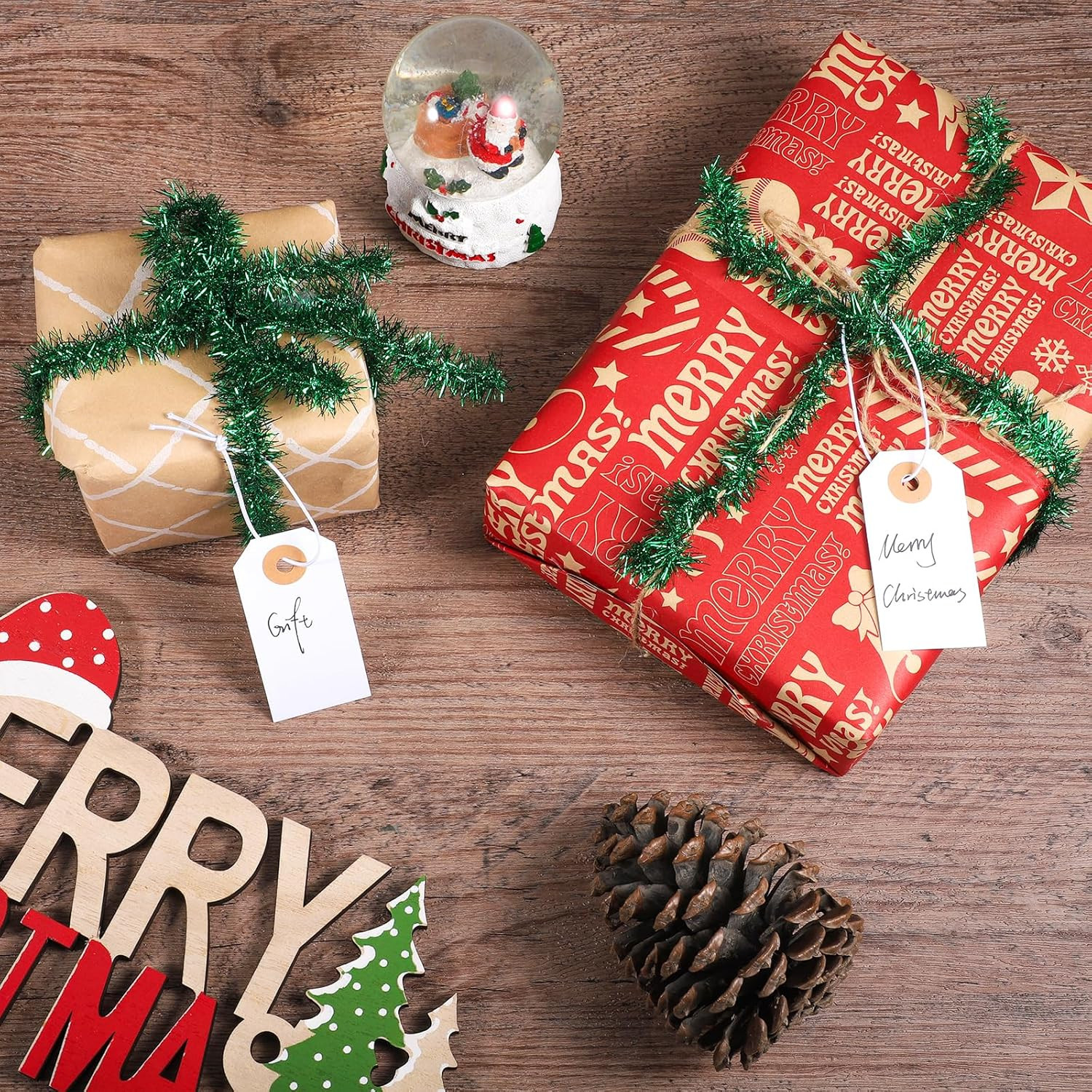 Prudiut 100 Pack Gift Tags with Elastic String White Marking Hang Tag Attached 