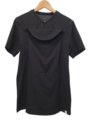 Lalabu Men's Black V-Neck DAD SHIRT w/ Built-In Baby Carrier Kangaroo Pouch Sz M