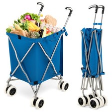 Folding Shopping Cart Utility w/ Water-Resistant Removable Canvas Bag Blue