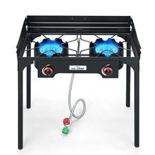 High Pressure Double Propane Burner With Windscreen Outdoor Camping Stove wit