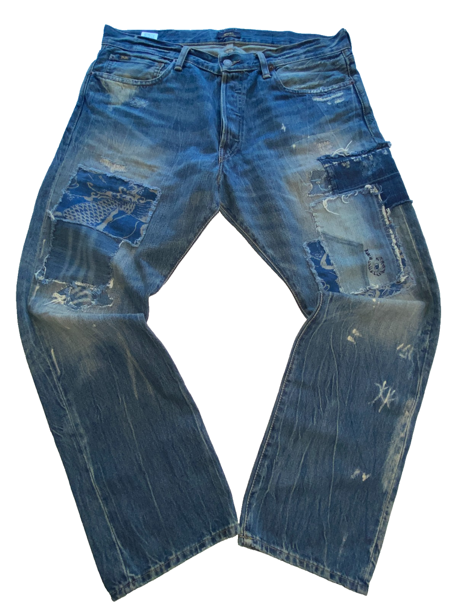 Ralph Lauren Polo Jeans 36x30 Sashiko Koi Repaired Patchwork