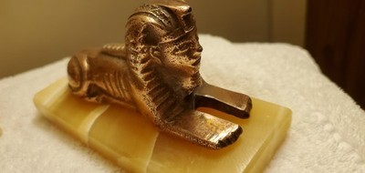 Vintage Copper Brass Bronze Egyptian Sphinx Figurine Marble  Base 