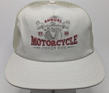 Annual Route 66 Motorcycle Poker Run Mesh Snapback Trucker Hat/Cap Tan/Off-White