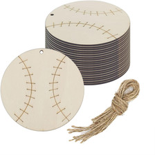 20Pcs Baseball Wood DIY Crafts Cutouts Wooden Baseball Shaped Hanging Ornaments