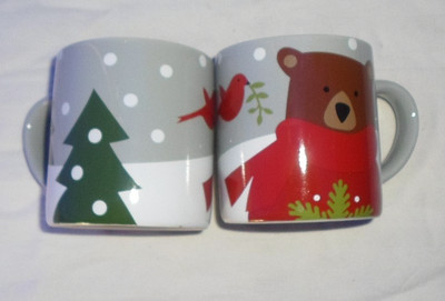 2 Crate & Barrel Joan Anderson Holiday Bear Weihnachtsbaum 7,5 cm Kinderbecher