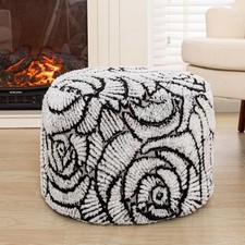 Fluffy Flower Pouf Ottoman Cover Only   20"x14" Round Plush Fuzzy Pouf Shell ...