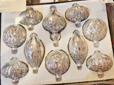 Silver Glass Christmas Ornaments Set of 10 Glitter Ice Look New Boxed