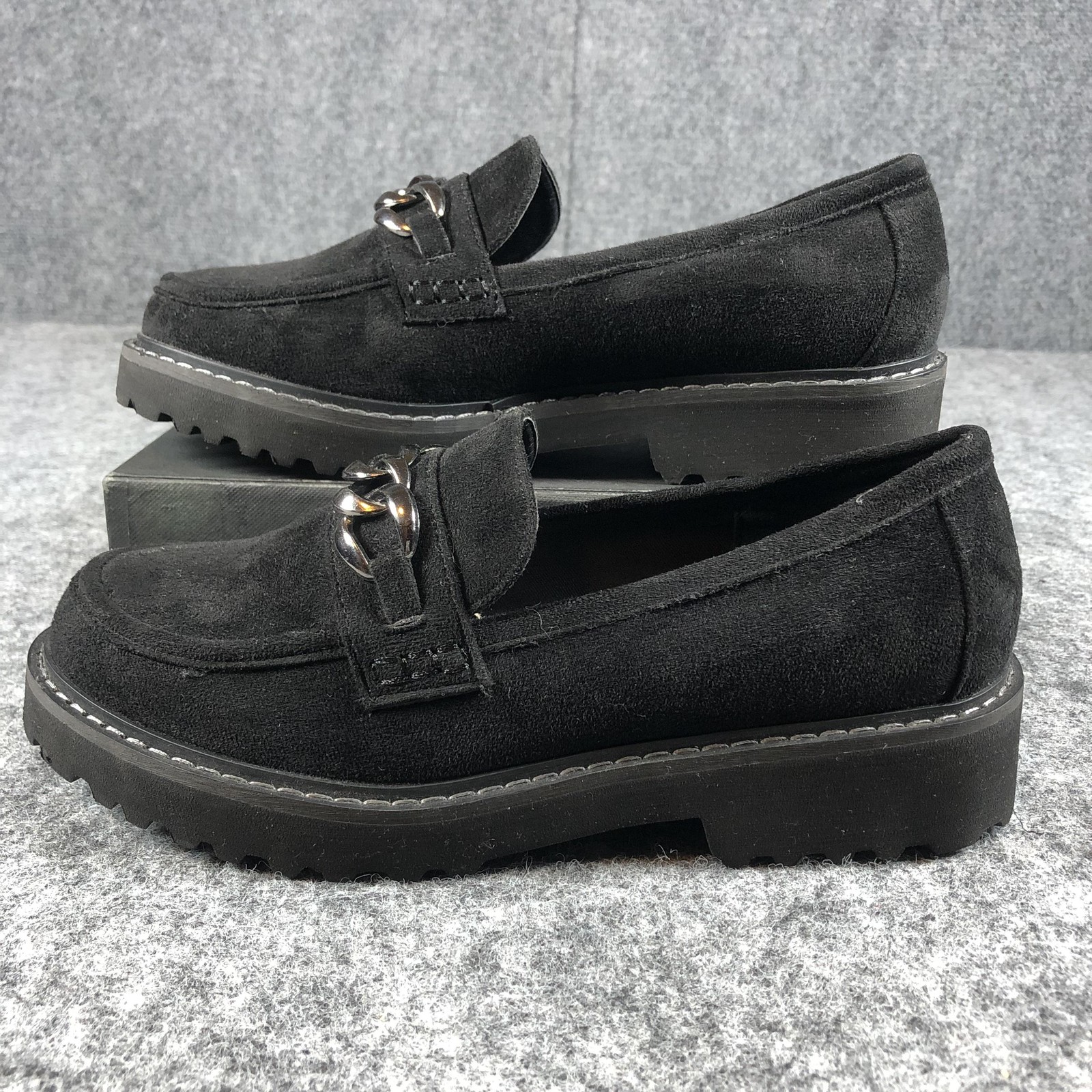 SAOLA Scarpe Hey Girl donna taglia 8 mocassini neri scamosciati catena suola a strappo