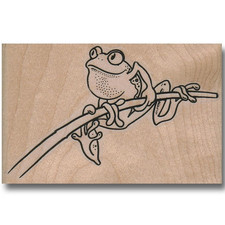 Rubber Stamp Fun Frog Sitting On Branch, Cute Animal Tree Plant Eyes Garden sm