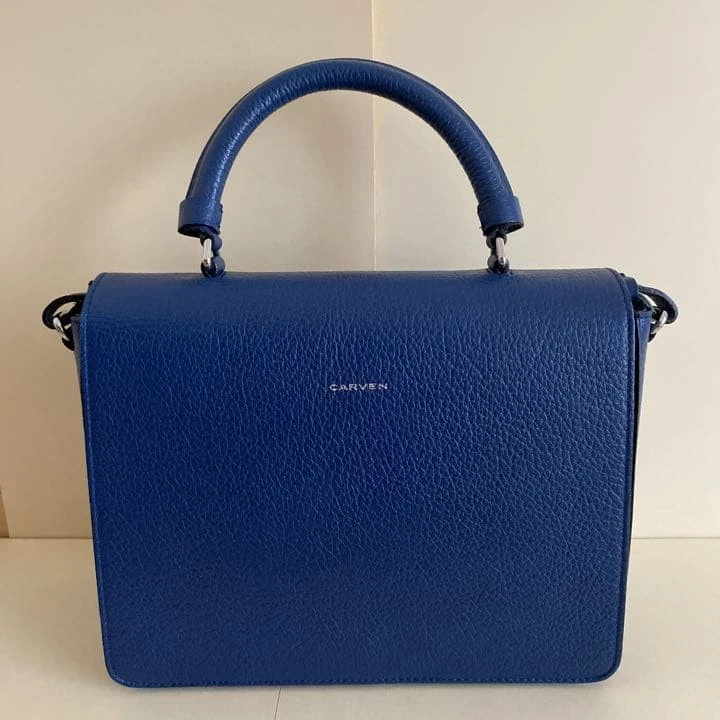 Bolsa de mão CARVEN Malher bolsa de ombro bolsa de couro azul USADA bom estado - Imagem 3 de 4