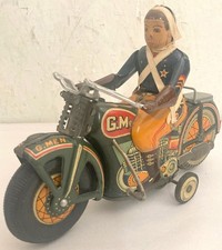 Vintage Hadson GMAN Motorcycle Friction Toy Japanese Tin Litho 10 In.