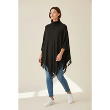 Cejon Brown Fringe Poncho One Size Shawl Wrap Boho Fall Layering Holiday Modest