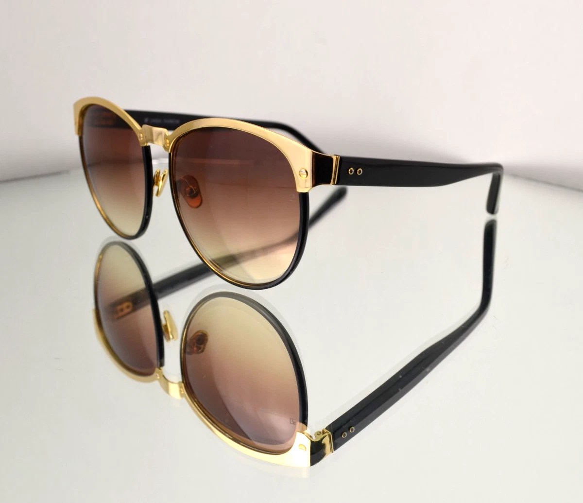 NWOB Linda Farrow LFL 1039 C1 Newman Yellow Gold and Mocha Aviator Sunglasses Women main image 2