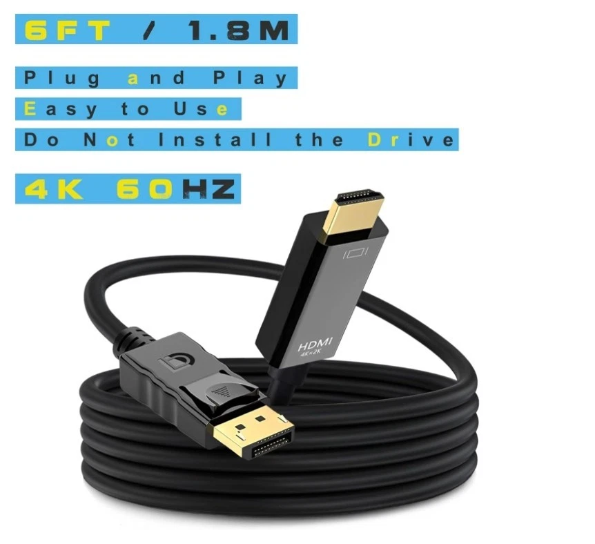 4K DisplayPort to HDMI Cable Adapter DP to HDMI Male Video UHD 4K@30Hz/2K@60HZ - Image 4 of 4