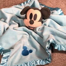 Disney Baby Mickey Mouse Lovey Blue Security Blanket With Satin Trim