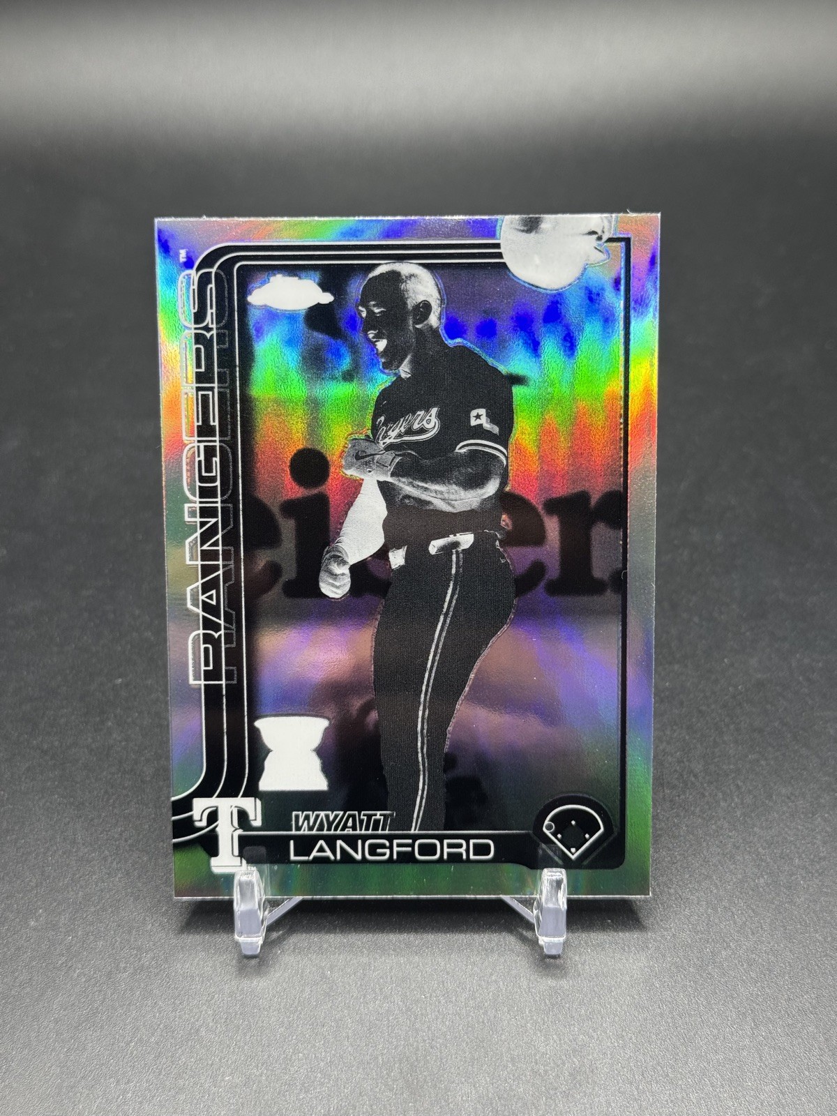 2025 Topps Chrome #68 Wyatt Langford Negative Refractor Rookie Cup SP Rangers