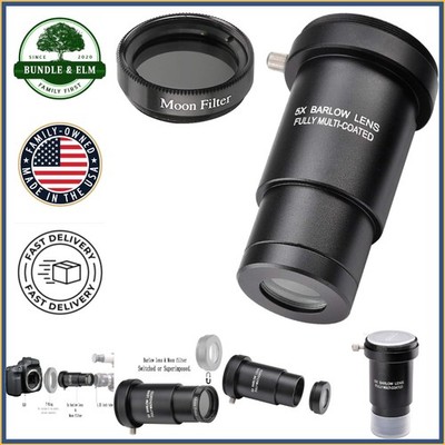 High-Performance 1.25-Inch Barlow Lens with Moon Filter for Astronomical Use