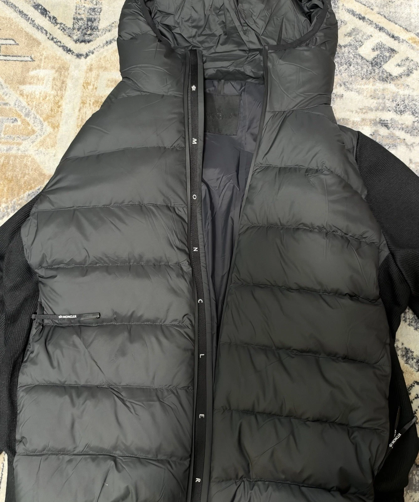 Moncler Black Hooded Paneled Zipped Jacket Mens Size 4 / XL image 6