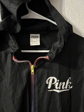 PINK Victoria's Secret Black XS Windbreaker Hooded Jacket 100 Polyester Zip