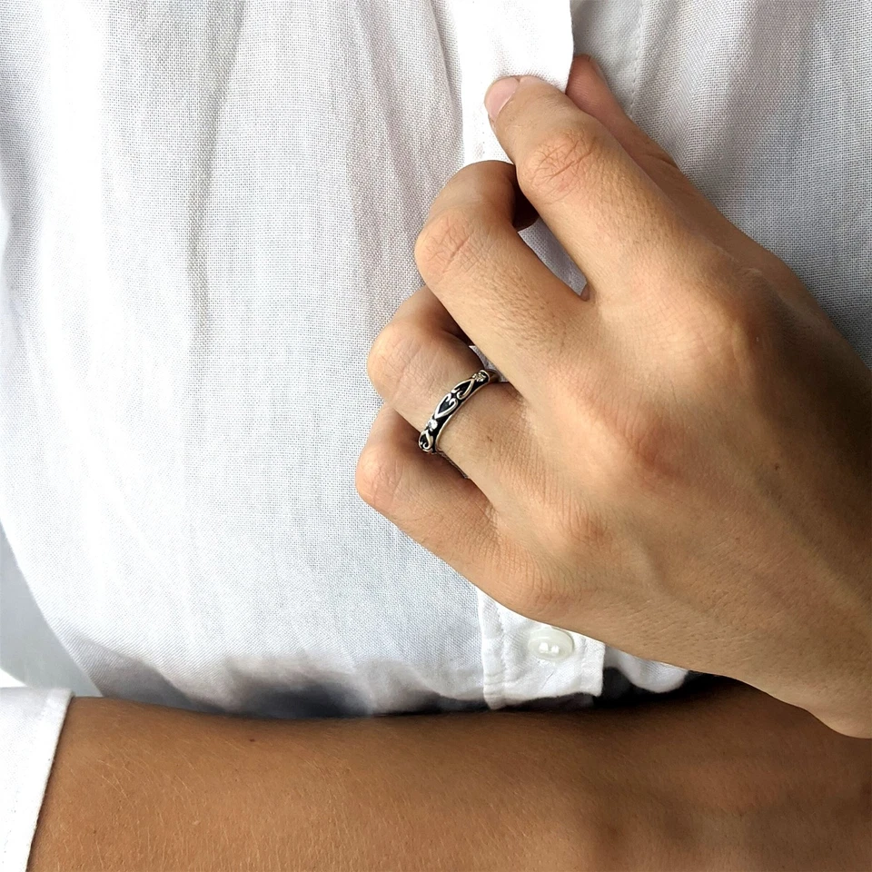 Silverly Anello Impilabile Zirconi Cubici Cuore Argento Sterling .925 Ossidato - Immagine 3 di 4