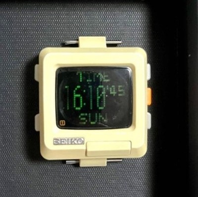 Seiko h-Timetron W853 SCWA-001 90s Digital Watch Beige Vintage
