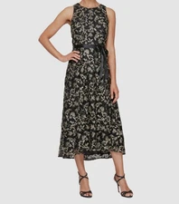 Alex Evenings Women's Black Embroidered Hi-Low Fit&Flare Dress Size: 6