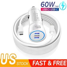 60W Doub USB C Fast Charging Car Charger Cable For Motorola Moto G Stylus/Power