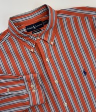 Polo Ralph Lauren Shirt Orange Blue Striped Long Sleeve Button Up Pony Men's XL
