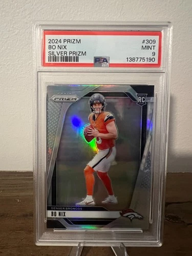 2024 Panini Prizm Bo Nix Silver Prizm Rookie RC #309 PSA 9 Mint – Denver Broncos