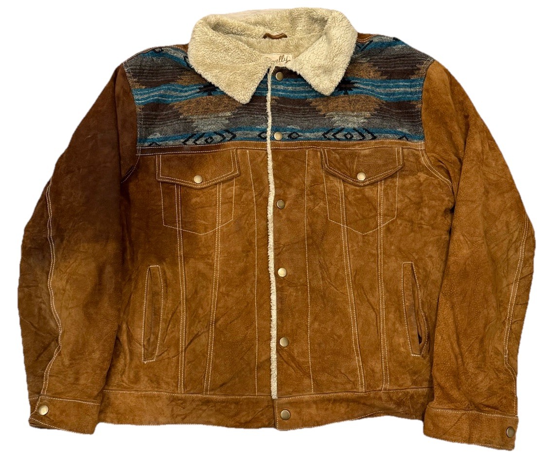Vintage Scully Boar Suede Leather Aztec Design Jacket Fleece Men’s Size 2XL