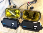 LUCAS LR8 YELLOW SPOT LAMPS WITH NEW COVERS & STRAPS FOR SCIMITAR RANGE ROVER