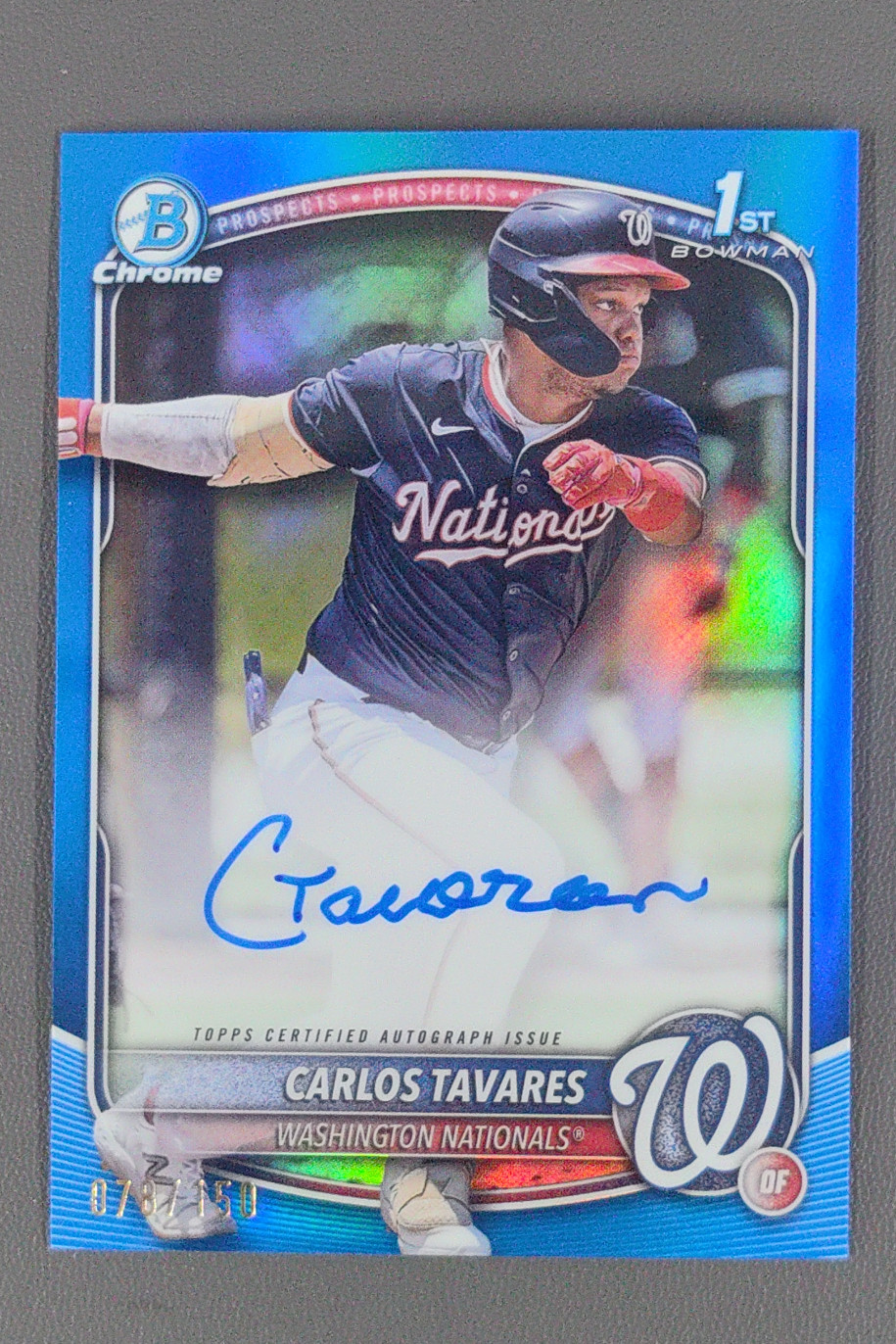 2025 Topps Chrome 1st Bowman Carlos Tavares Auto Blue Refractor /150 Nationals