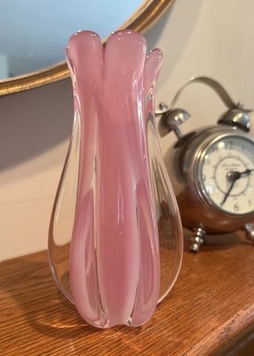 Murano  Oball  bud vase (pink/bordeaux cased in clear, c.1970)