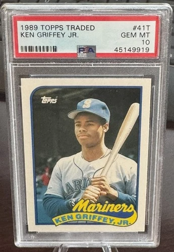 1989 KEN GRIFFEY JR TOPPS TRADED ROOKIE PSA 10  MARINERS NEW LABEL 50-50? (919)