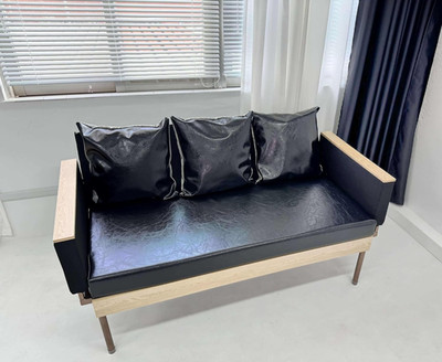 Stylish 78'' Real Leather Futon Sofa Bed with Reclining Chaise Lounge, Black