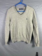 Polo Ralph Lauren Sweater MensMed Gray 100 Lambswool V NeckKnit Pullover