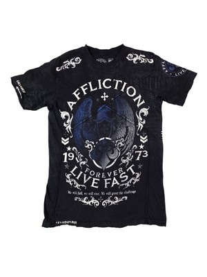 Y2K Affliction Shirt Men M Black Blue Eagle Winged Live Fast MMA Biker Goth