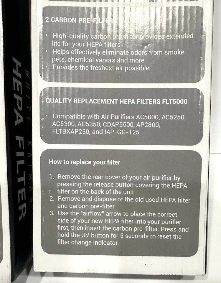 Filtro de aire HEPA premium caimán blanco (lote de 2) tamaño C con prefiltros de carbono Foto 2 de 4