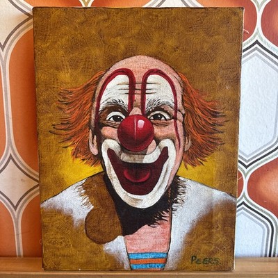  Signed Original  Happy  Clown Portrait Oil Painting John Peers on Canvas 12x16 