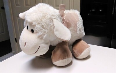 Dan Dee Cream LAMB Sheep Soft Fur 13'' Plush Brown Nylon Bow with White Dots