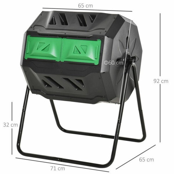 Outsunny 845490BK 160L Dual Tumbler Rotating Compost Bin with Sliding
