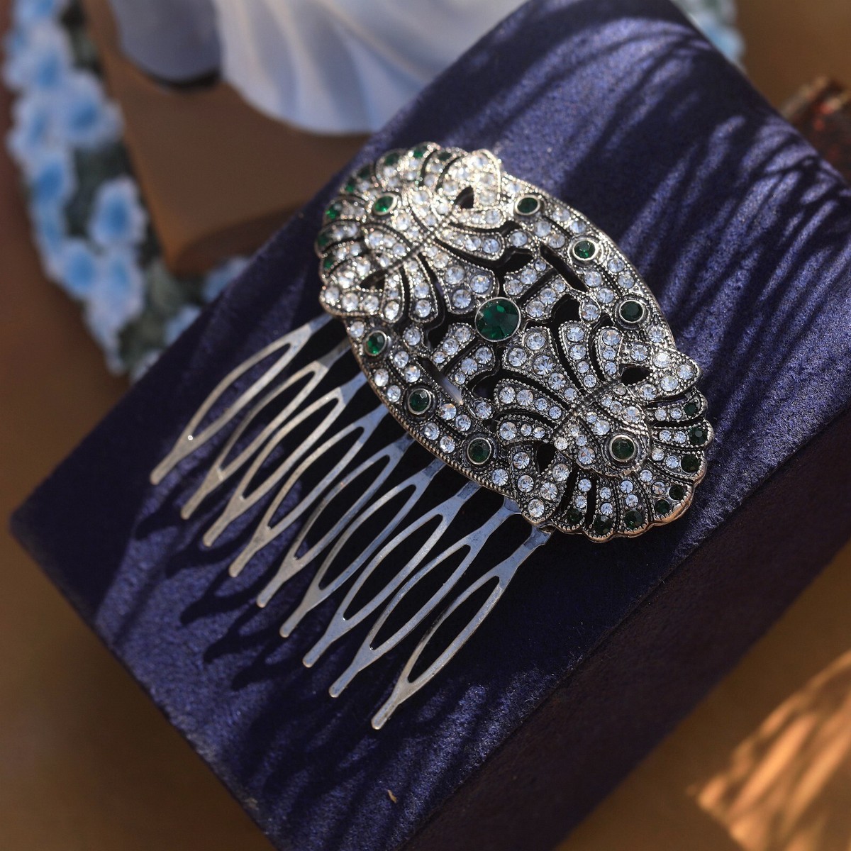 Peigne à Chignon Art Déco - Argenté, Strass Blanc - Style Années 1920