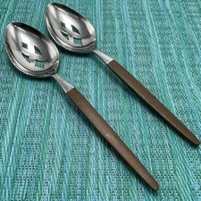 2 MCM Ekco Eterna Canoe Muffin Diamond Slotted Serving Spoons Japan Vintage
