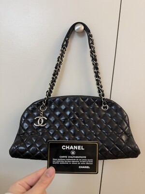 CHANEL Bag Quilted JUST MADEMOISELLE Bowling Black Iridescent