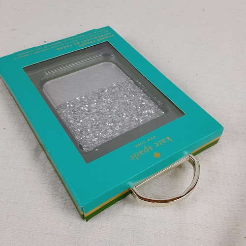 Kate Spade Sticker Pocket Phone Adhesive Decoration Silver Sequin Leather 2.5" - Photo 6 sur 9