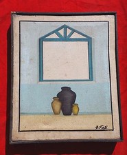 Vintage Schöne Öl Leinen Malerei Von Interior Heim Blick Künstler Zeichen CB522