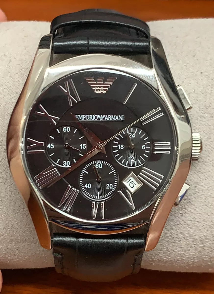 Emporio Armani AR1633 Classic Black Dial Leather Strap Chronograph
