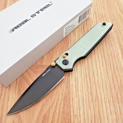 Real Steel Sacra Folding Knife 3.13'' Bohler K110 Steel Blade Jade G10 Handle